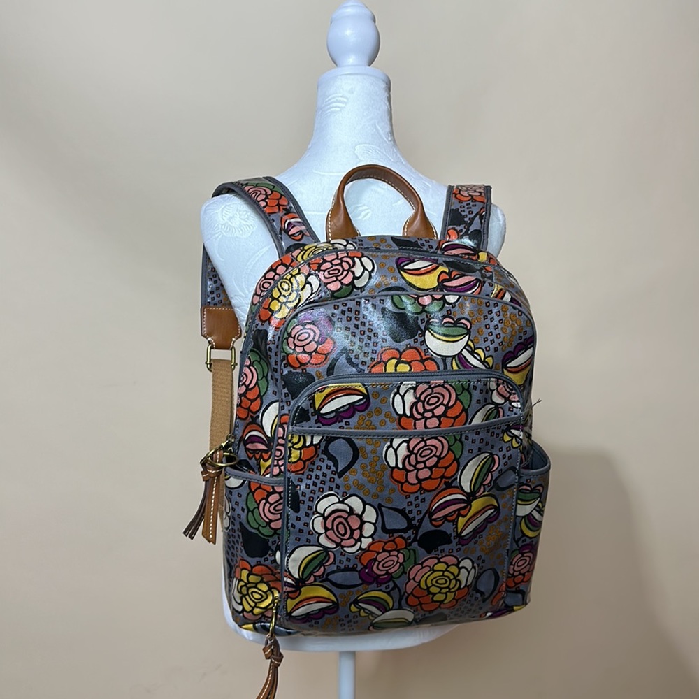 Fossil Multicolor Floral Canvas Backpack with Brown Trim - Picture 2 of 12